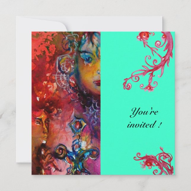 EXCALIBUR , bright red ,blue Invitation (Front)