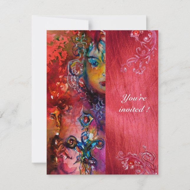 EXCALIBUR , bright red blue purple fuchsia Invitation (Front)