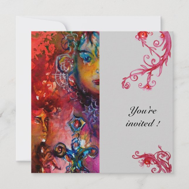 EXCALIBUR , bright red ,grey Invitation (Front)