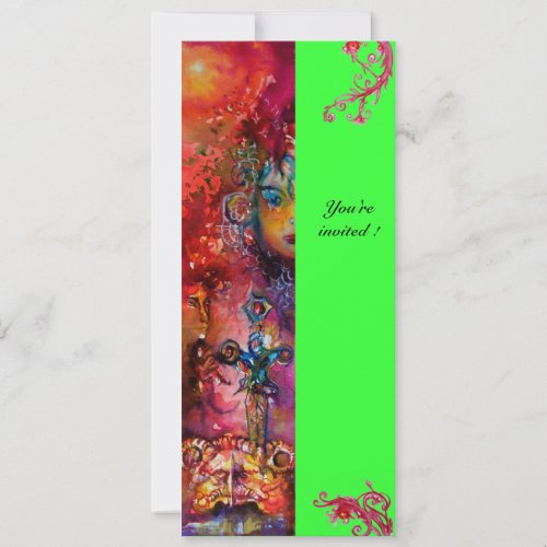 EXCALIBUR  bright red pink blue green Invitation