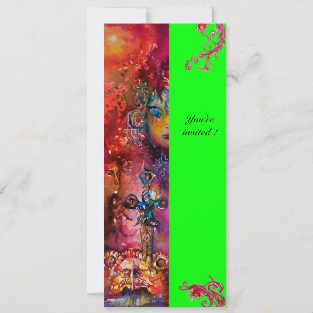 EXCALIBUR , bright red ,pink blue green Invitation (Front)