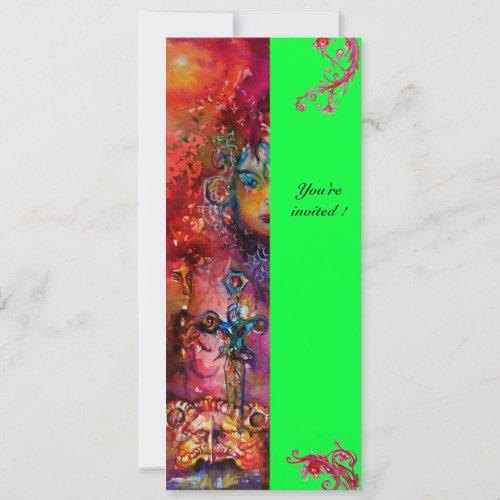 EXCALIBUR  bright red pink blue green Invitation