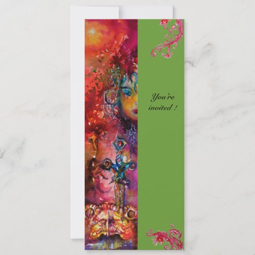 EXCALIBUR  bright red pink blue green Invitation