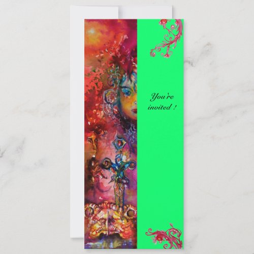 EXCALIBUR  bright red pink blue green Invitation