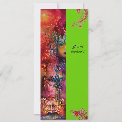 EXCALIBUR  bright red pink blue green Invitation