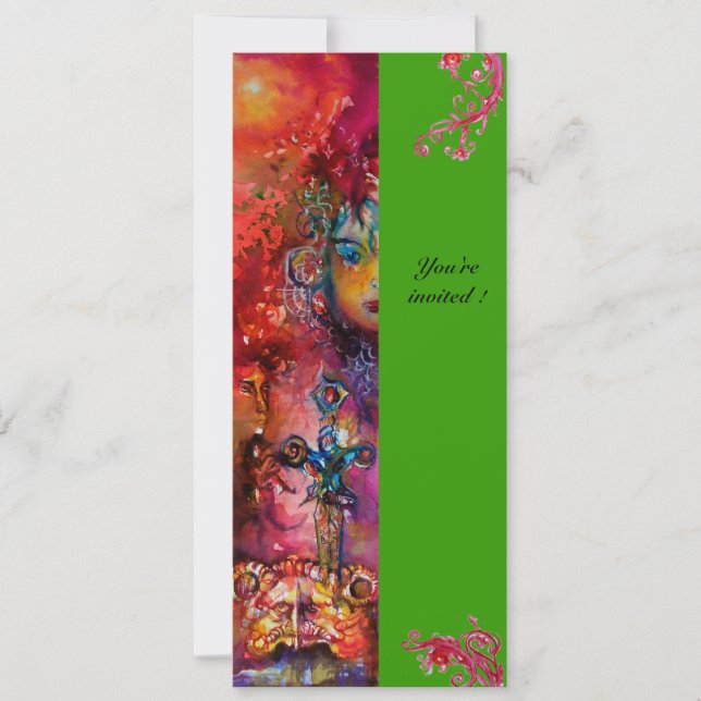 EXCALIBUR , bright red ,pink blue green Invitation (Front)