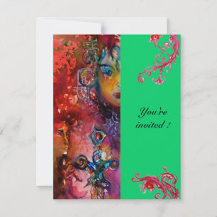 EXCALIBUR , bright red ,pink blue green Invitation