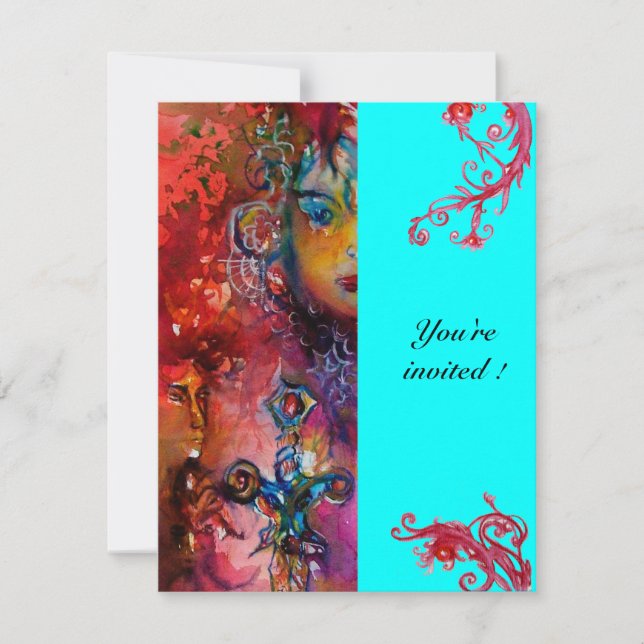 EXCALIBUR , bright red ,pink blue Invitation (Front)