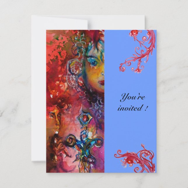 EXCALIBUR , bright red ,pink blue Invitation (Front)