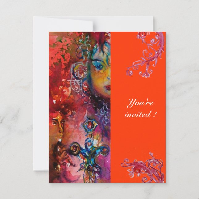 EXCALIBUR , bright red ,pink blue orange Invitation (Front)