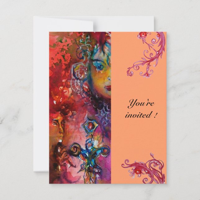 EXCALIBUR , bright red ,pink blue orange Invitation (Front)