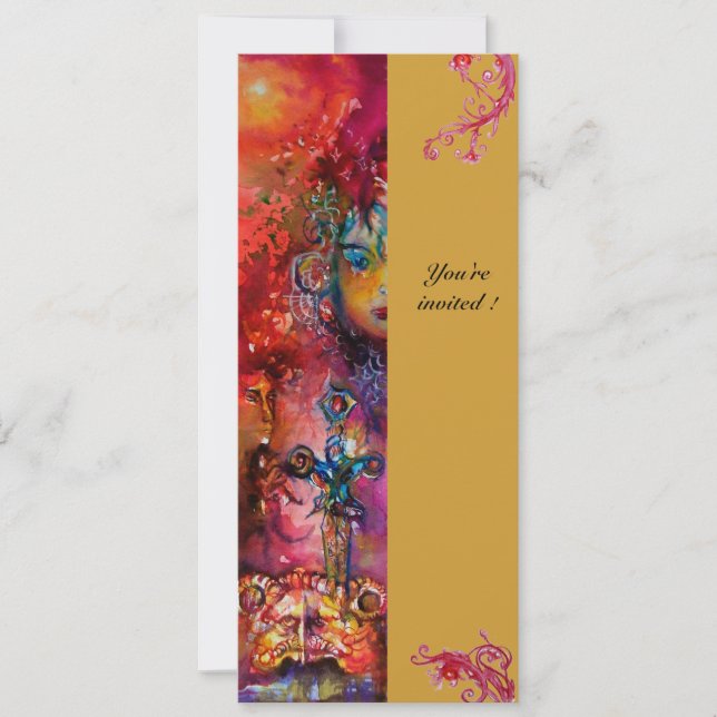 EXCALIBUR , bright red ,pink blue yellow Invitation (Front)