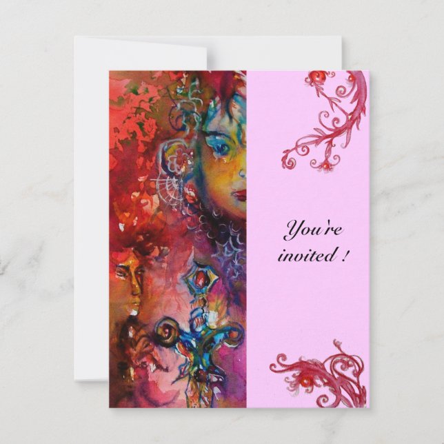 EXCALIBUR , bright red pink violet Invitation (Front)