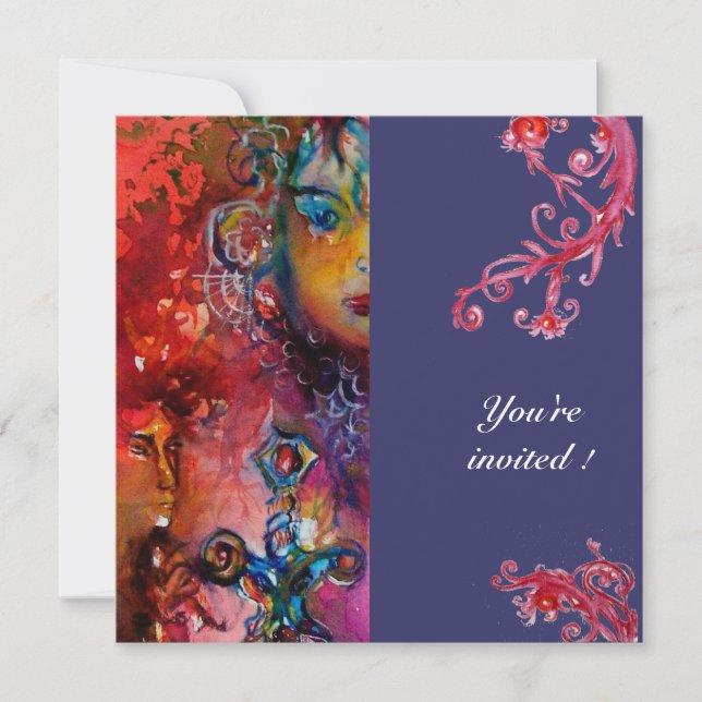 EXCALIBUR , bright red ,purple Invitation (Front)
