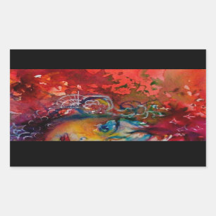 EXCALIBUR Lady Of The Lake ,Red Fantasy Rectangular Sticker