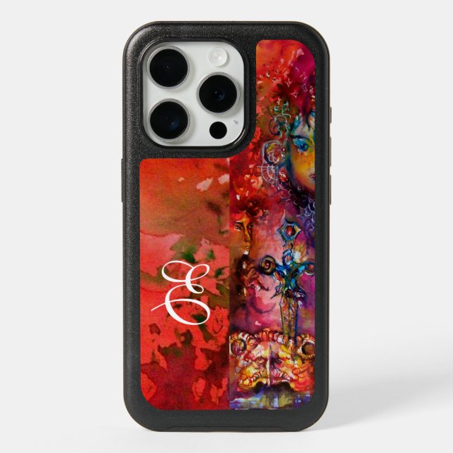 EXCALIBUR MAGIC SWORD Fuchsia Red Fantasy Monogram iPhone 15 Pro Case (Back)