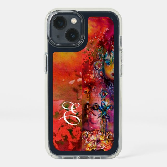 EXCALIBUR MAGIC SWORD Fuchsia Red Fantasy Monogram Speck iPhone 13 Case (Front)