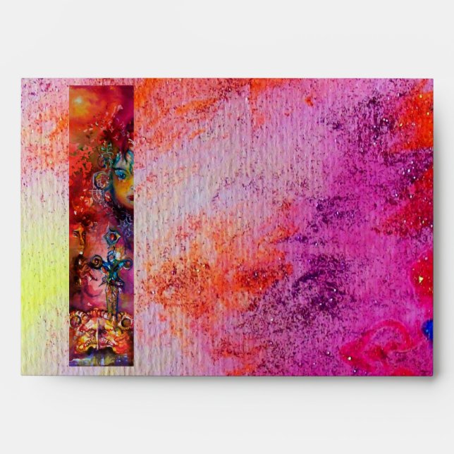 EXCALIBUR /MAGIC SWORD Fuchsia Red Floral Fantasy Envelope (Front)