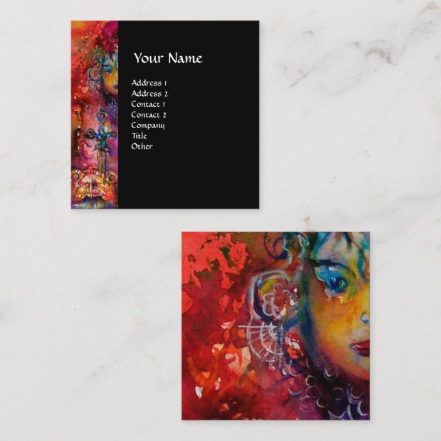 EXCALIBUR /MAGIC SWORD Purple Red Black Fantasy Square Business Card (Front/Back)