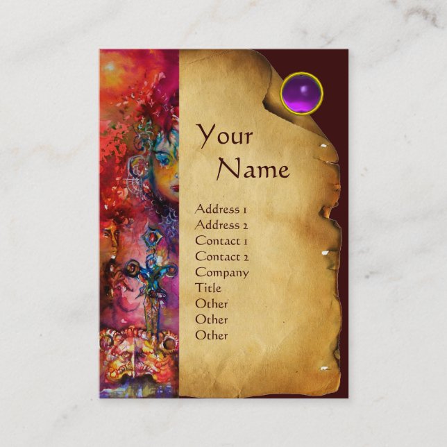 EXCALIBUR MONOGRAM Parchment, Purple Amethyst Gem Business Card (Front)