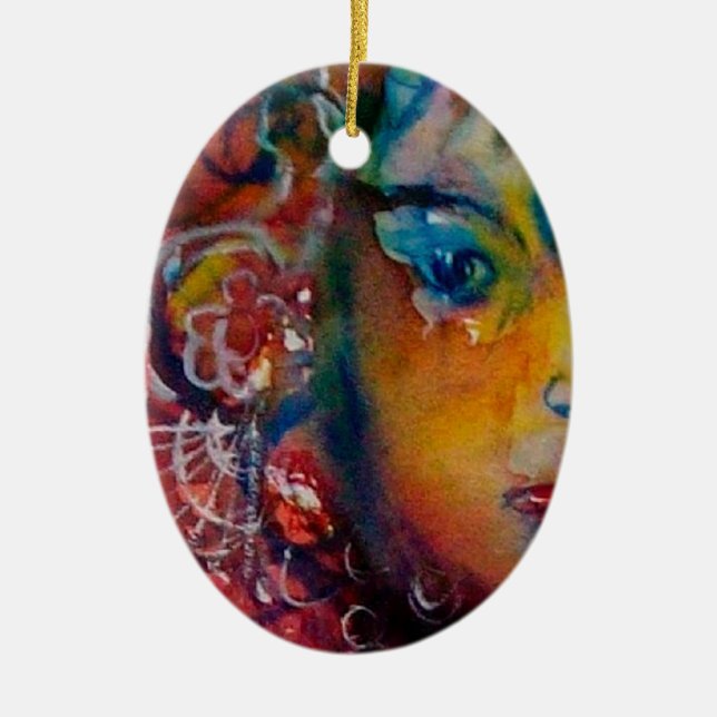 EXCALIBUR,QUEEN OF MAGIC SWORD Fantasy Red Yellow Ceramic Ornament (Front)