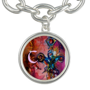 EXCALIBUR ,red purple blue monogram Charm Bracelet