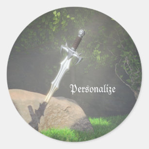 Excalibur Sword in Stone Fantasy Mythical Classic Round Sticker