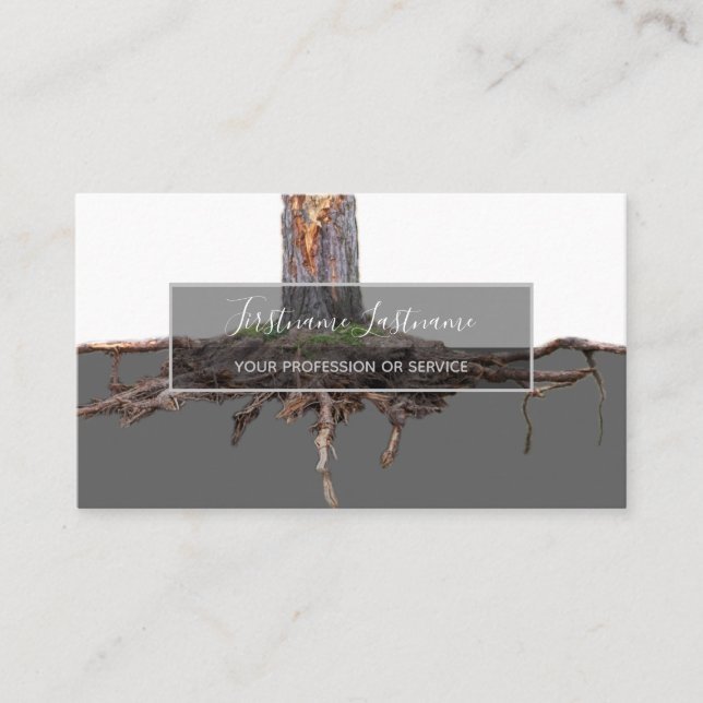 Excavated tree roots gray transparent rectangle business card (Front)