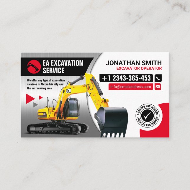 Excavating, Land clearing, Construction, bulldozer Business Card (Front)