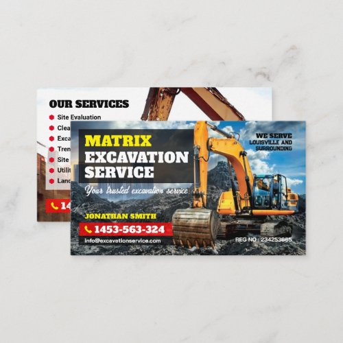 Excavating Land clearing Construction Excavator Business Card