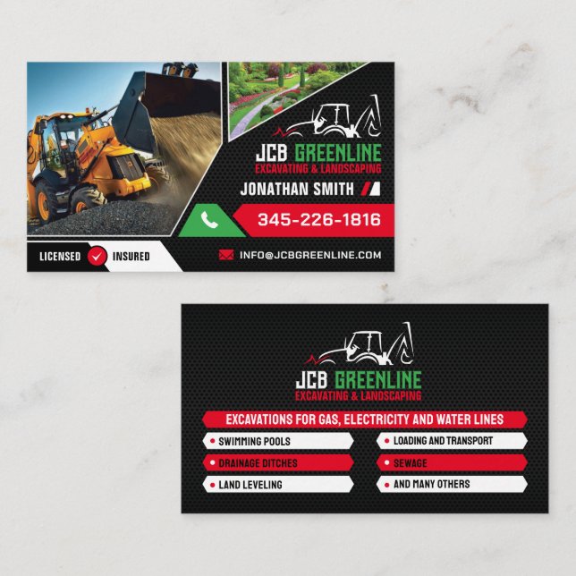 Excavating, Landcliering, Landscaping,construction Business Card (Front/Back)