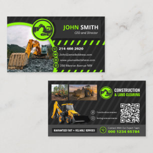 Excavating, mulching, land clearing, Construction Business Card