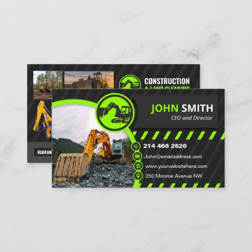 Excavating mulching land clearing Construction Business Card