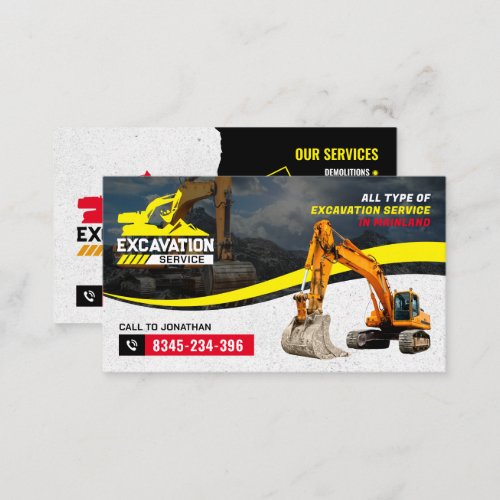 Excavating mulching land clearing Construction Business Card