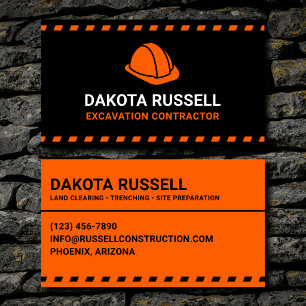 Excavation Contractor Orange Hard Hat Business Card