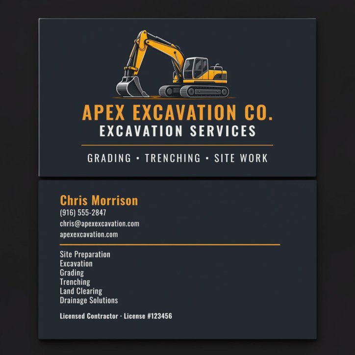 Excavation Excavator Professional Services Business Card