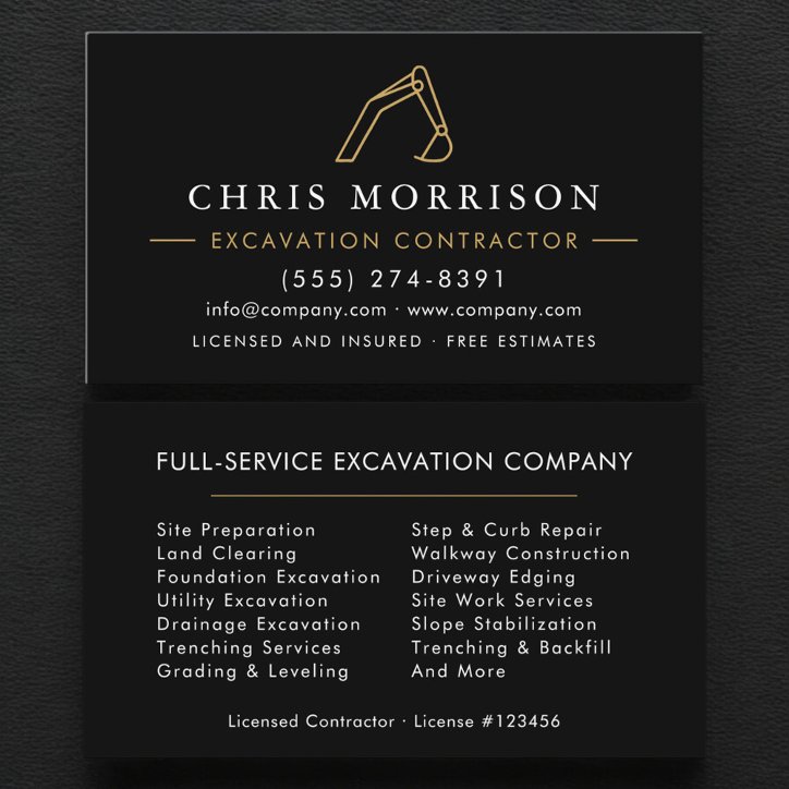 Excavation Operator Contractor Professional Business Card