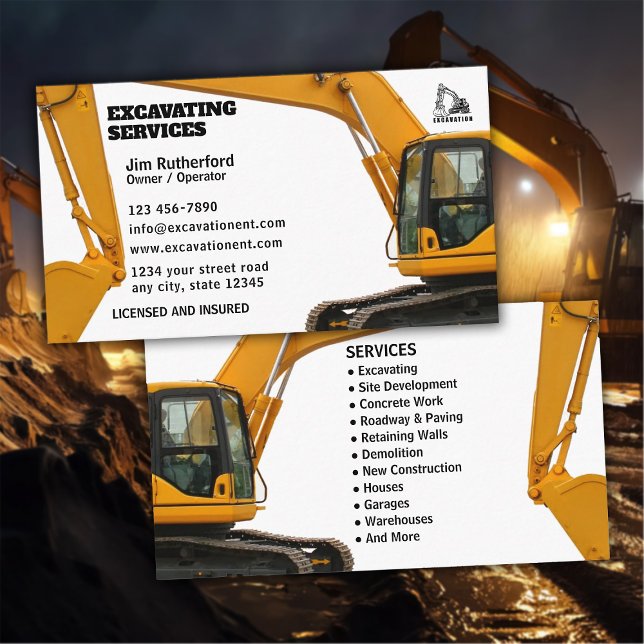 Excavation Services Business Business Card (Creator Uploaded)