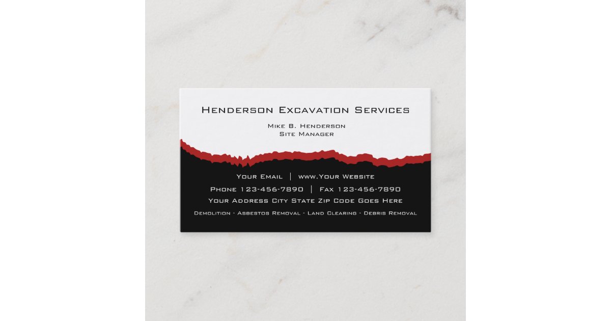 Excavation Services Business Card Zazzle