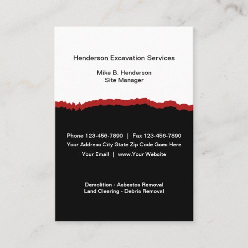 Excavation Services Modern Vertical Business Cards