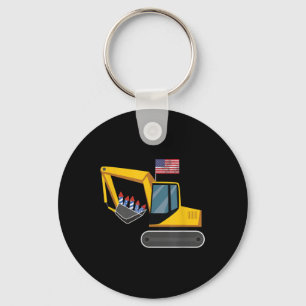 Excavator 4th Of July Independence Day Heavy Equip Keychain