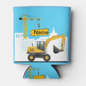 Excavator    Add Name Personalize Can Cooler by Lorriscustomart at Zazzle
