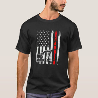 Excavator American Flag Usa Patriotic Proud Excava T-Shirt