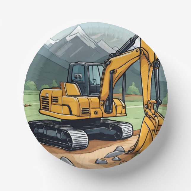 Excavator Birthday Construction Equipment Party Paper Bowls (Front)