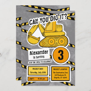 Excavator Birthday Party Invitation for Kids