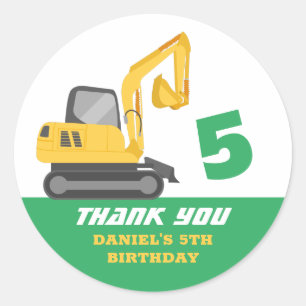 Excavator Bulldozer for Kids Boys Birthday Party Classic Round Sticker