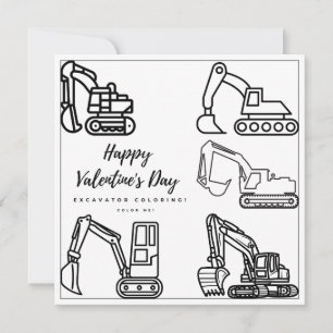 Excavator Coloring Page Boy Card Happy Valentine's