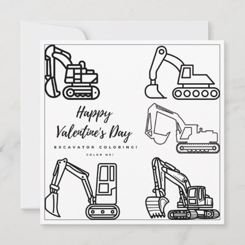 Excavator Coloring Page Boy Card Happy Valentines