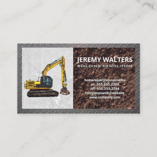 Excavator  Concrete Dirt Steel Business Card