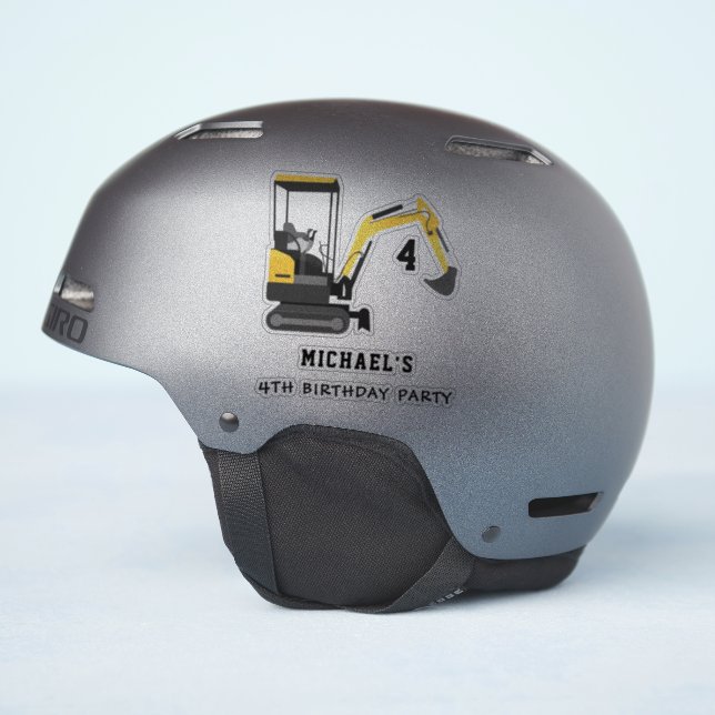 Excavator Construction 4th Birthday Giveaway Sticker (Helmet Side)